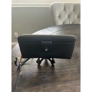 Madison West - Black Faux Leather Wristlet‎ Wallet Organizer with Gold  EUC